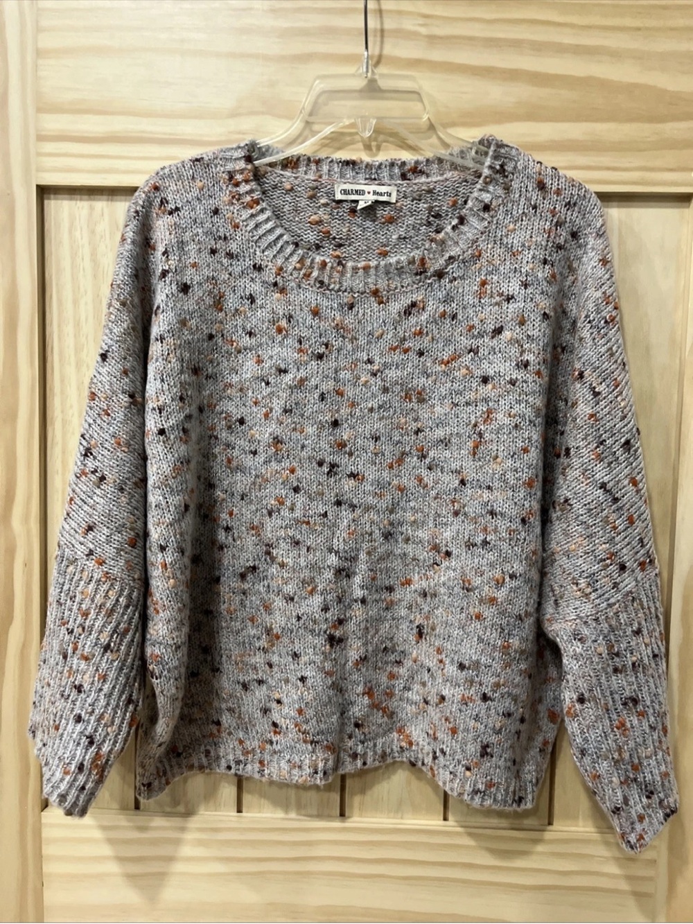 Chunky Speckled Crewneck Sweater - Beige with Rust Accents
